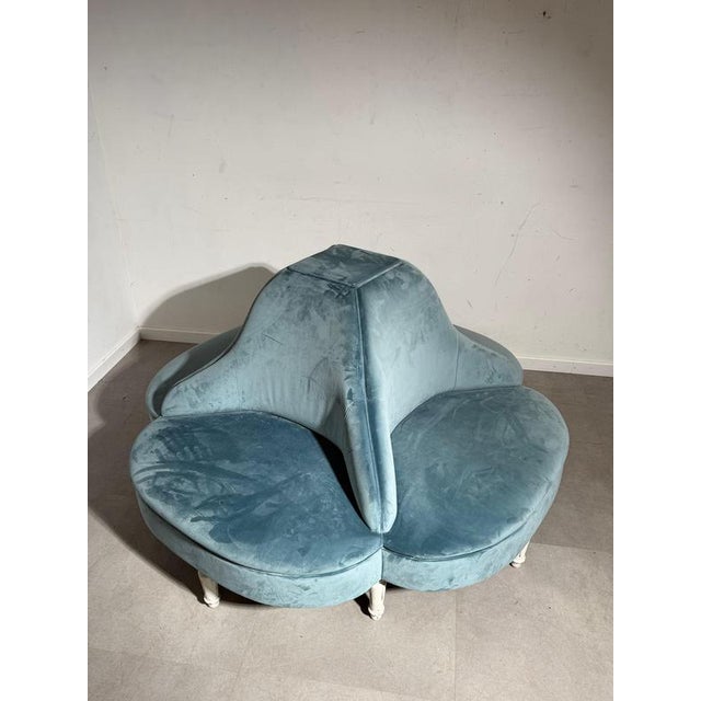 Conversation Sofa in Blue Velvet For Sale - Image 6 of 7