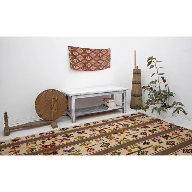 Embroidered Vintage Kilim Rug For Sale In Los Angeles - Image 6 of 7