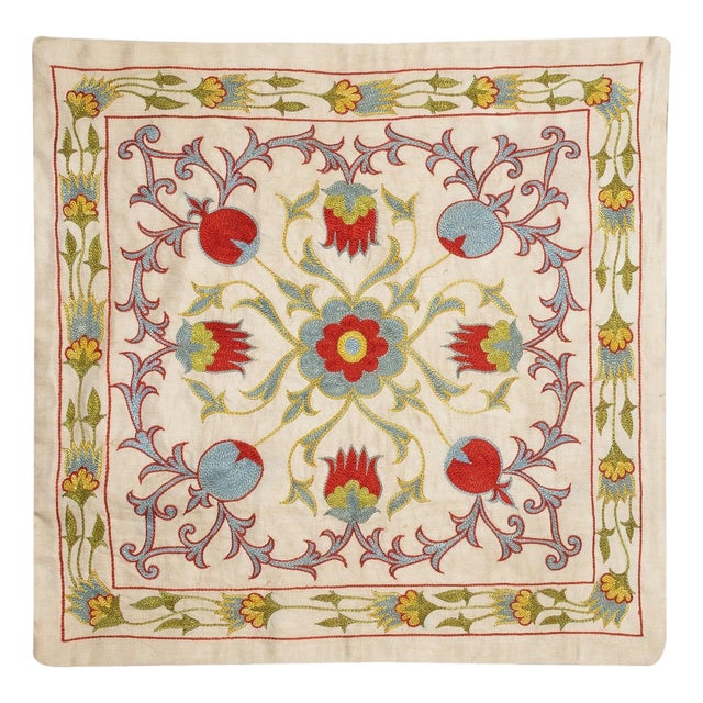 20"x20" Embroidered Pillow Cover. Boho & Chic Home Decor. All Silk Cushion Cover For Sale