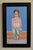 The artwork presents a young girl seated against a vibrant blue background, her posture conveying a sense of...