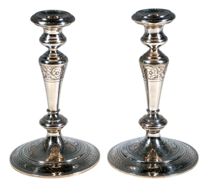 Art Nouveau Silver Candlesticks with Floral Engraving, 1890, Set of 2