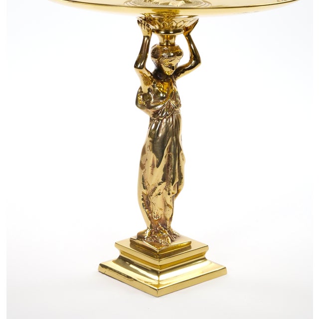 Mid 20th Century French 20th Century Classical Brass Maiden Figural Centerpiece With Relief Medal For Sale - Image 5 of 11