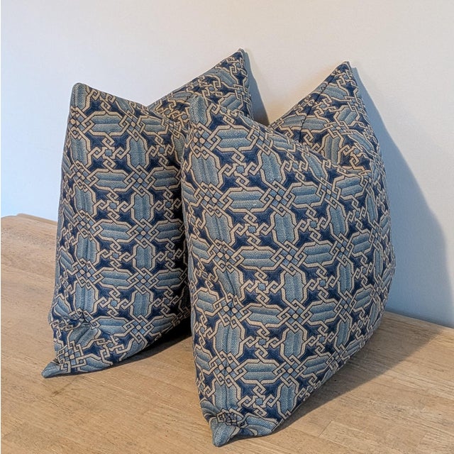 Not Yet Made - Made To Order Clarence House Vietri Blue on Linen Pillows- Double Sided Pair For Sale - Image 5 of 9