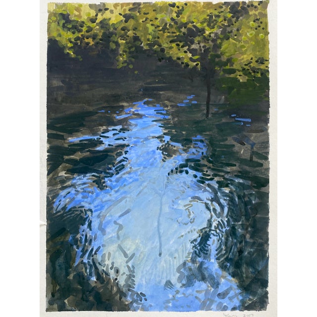 Impressionist Style Painting of Moving Water on Paper by Bryan Young For Sale - Image 4 of 8
