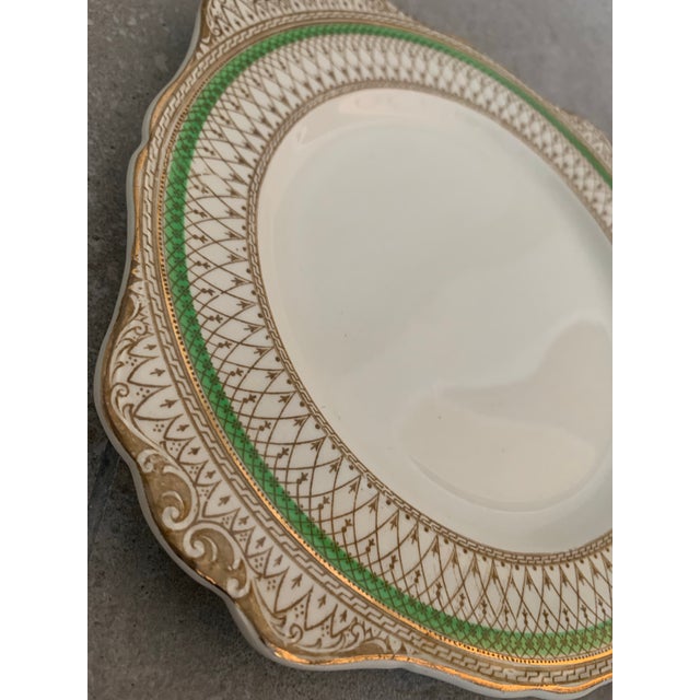 Early 20th Century Rare Antique English Bone China J & G Meakin Westminster Pattern, Intricate Green & Gold Band on a Cream Ground- Set of 7 For Sale - Image 9 of 12