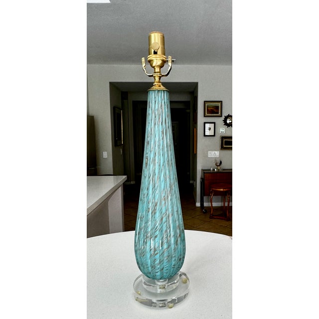 1960s Barbini Murano Blue Copper Ribbed Glass Table Lamp For Sale - Image 14 of 18