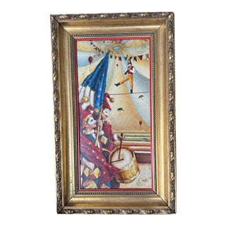 Edgar Barrios Acrylic Painting on Canvas - Jester Musicians and Tightrope Walker From His Circus Series For Sale