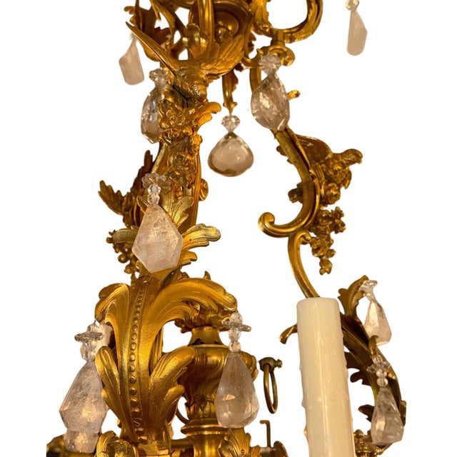 1880s Louis XVI 42-Light Dore Bronze & Rock Crystal Chandelier Signed b.r For Sale In Los Angeles - Image 6 of 15