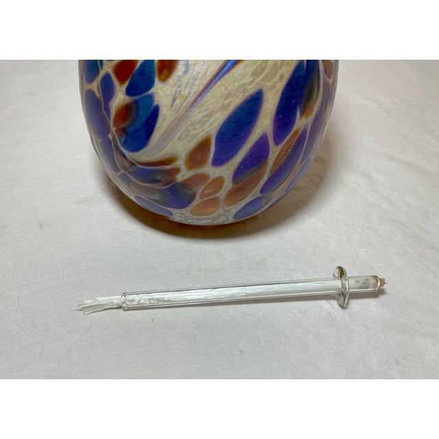 1990s Hand Blown Maytum Studio Art Glass Iridescent Aurene Egg Shaped Oil Lamp Vase For Sale - Image 11 of 14