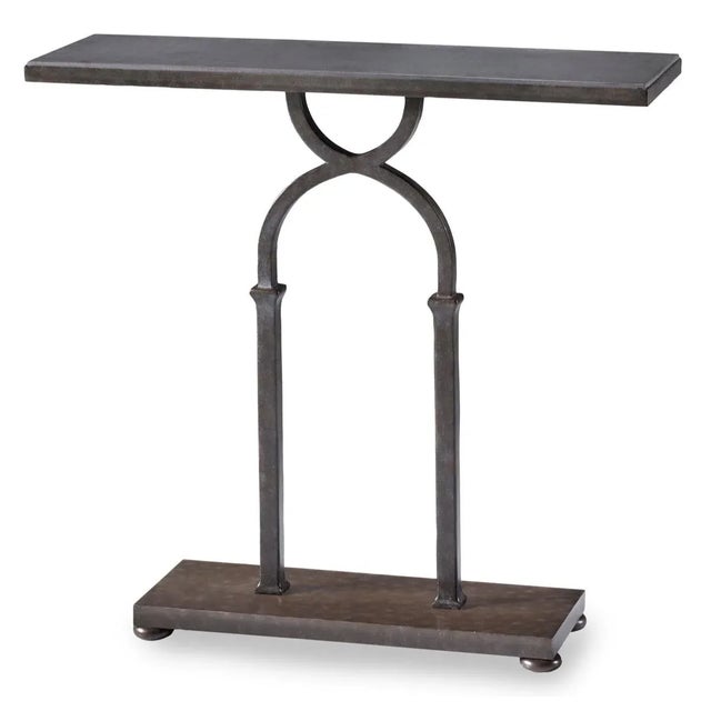 Small Tack Console Table with Steel Base and Stone Top
