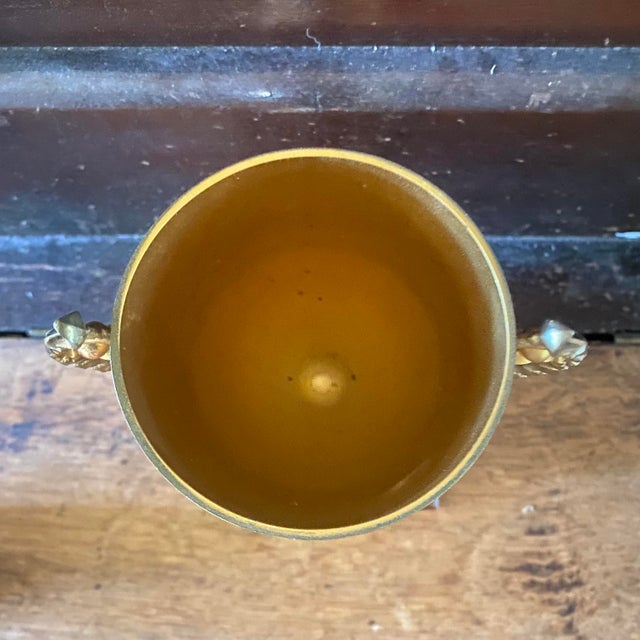 Classic Gold-Tone Metal Loving Cup Trophy Mounted on a Tiered Walnut Wood Base. For Sale - Image 11 of 13