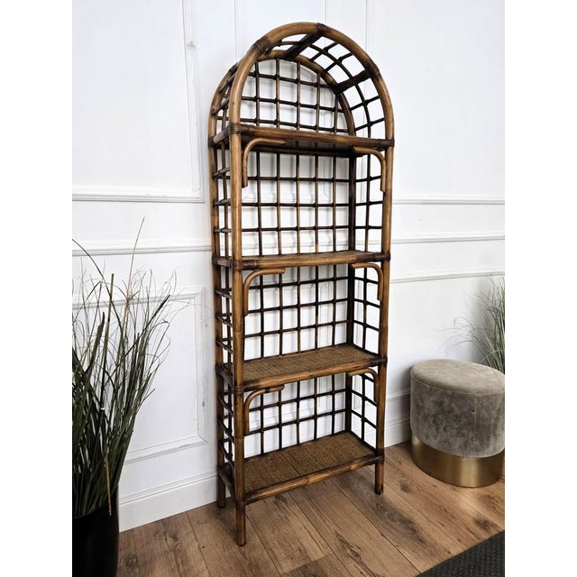 Wood Italian Riviera Bamboo Rattan Bookcase, 1960s For Sale - Image 7 of 10