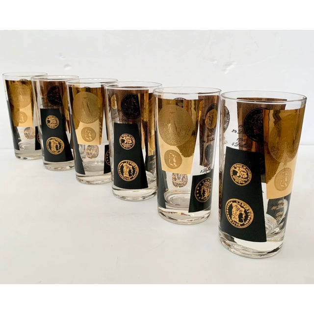 Vintage Cera Gold and Black Coin Tumblers - Set of 6 For Sale - Image 12 of 13