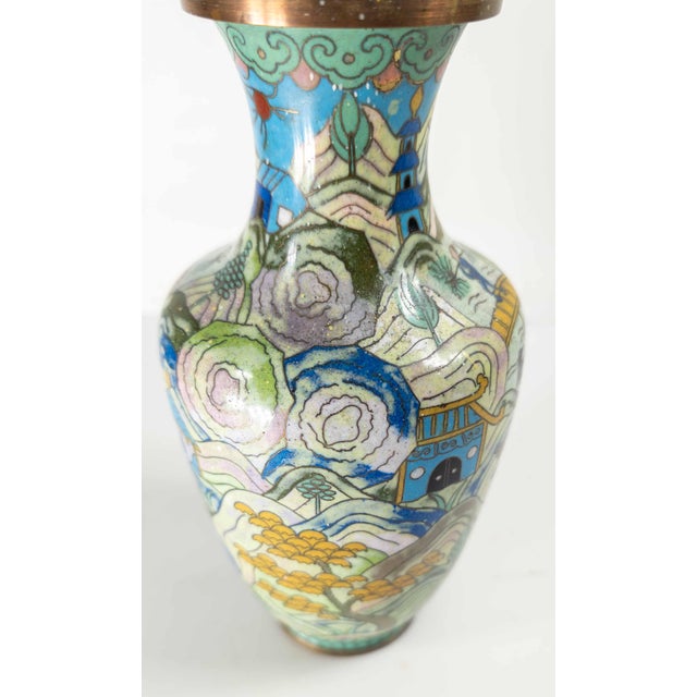 Metal 20th Century Chinese Republic Era Cloisonne Enamel Vase in Art Deco Style For Sale - Image 7 of 14