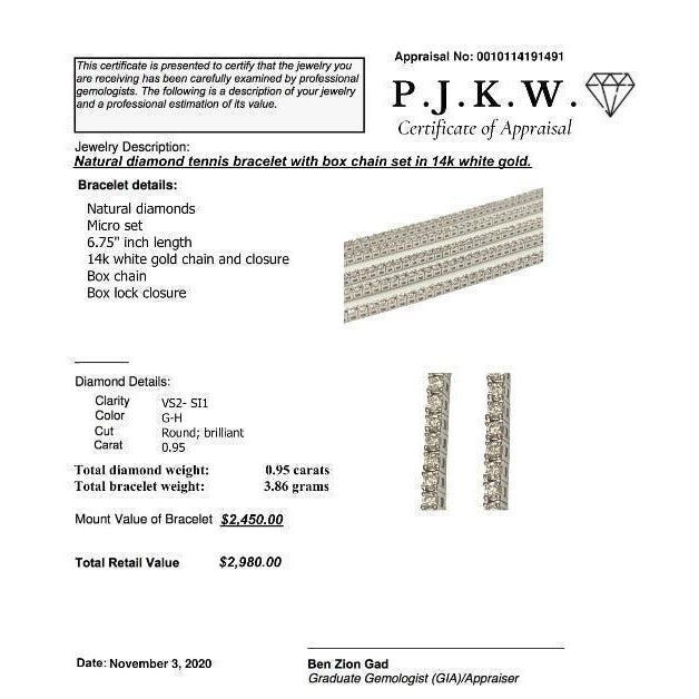 White Box Chain Natural Diamond Tennis Bracelet in 18k white gold For Sale - Image 8 of 9