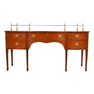 Kindel Furniture Federal Inlaid Mahogany Sideboard Credenza With Brass Gallery For Sale