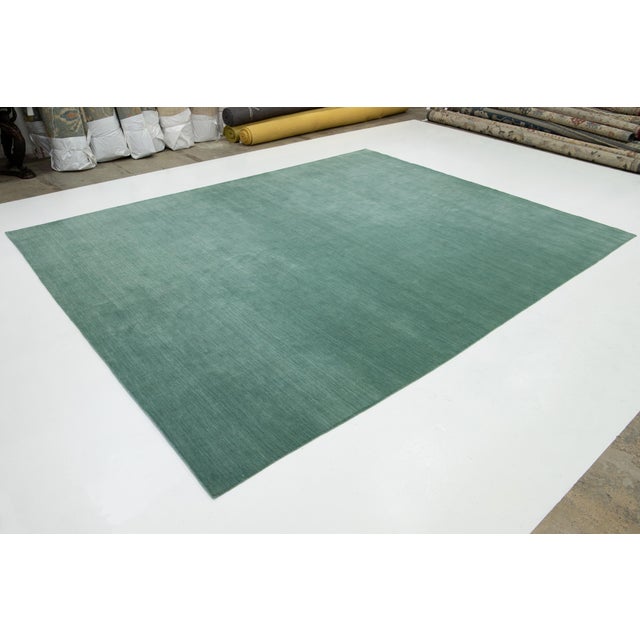Modern Modern Handmade Gabbeh Plush Wool Rug in Green by Apadana For Sale - Image 3 of 11
