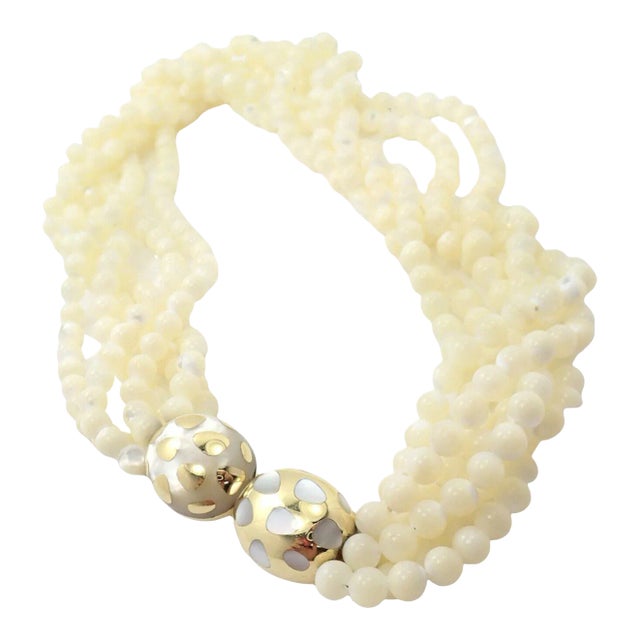 Tiffany & Co. Cummings 18k Gold Mother Of Pearl Bead Torsade Inlaid Necklace For Sale