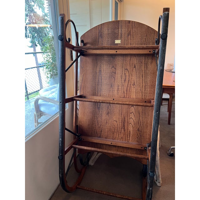 1990s Vintage Tell City Chair Co. Sleigh Sled Cast Iron Swan Heads Oak