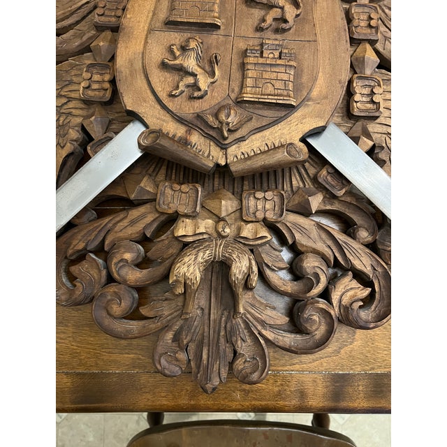 Brutalist Vintage Carved Wood Coat of Arms of the Holy Roman Empire With Swords For Sale - Image 3 of 12