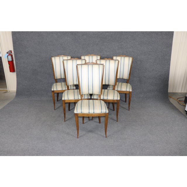 Jules Leleu 6 French Art Deco Mustache Back Dining Chairs Attributed to Jules Leleu For Sale - Image 4 of 15