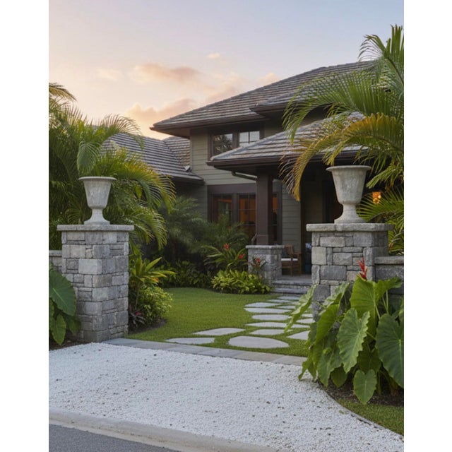 Stone Pair of Brutalist Cast Stone Sculptural Urns on Footed Base For Sale - Image 7 of 10