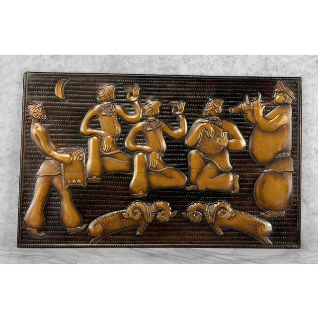 Abstract Vintage Abstract Soviet Folk "Men Playing Instruments" Copper Wall Art For Sale - Image 3 of 8