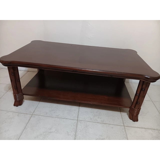 1980s Tommy Bahama Style Coffee Table Rectangular Dark Tone For Sale - Image 4 of 4