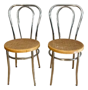 Pair of Late 20th Century Thonet Made in Italy Chrome Cane Seat Bistro Chairs