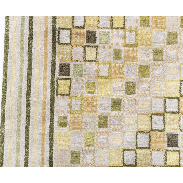 Modern Swedish Geometric Hand-Knotted Silk & Wool Pile Rug by Doris Leslie Blau For Sale - Image 4 of 9