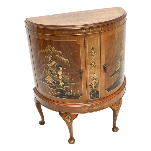 Walnut and Chinoiserie Cabinet, 1920s For Sale