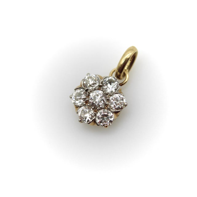 Victorian 1900-1909 Victorian 14k Gold and Old Mine Cut Diamond Flower Pendant For Sale - Image 3 of 9