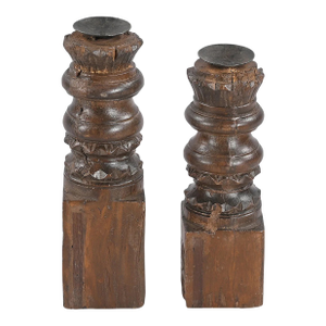 Vintage Repurposed Wood Candlesticks Set of 2 | Rustic Farmhouse Candle Holders | Hand Carved Architectural Salvage Pillar Decor Gift