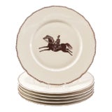 Large French Paris Porcelain Art Deco Charger Plates With Equestrian Silhouette of Horse & Rider Manner of Gio Ponti Signed Primavera - Set of 6 For Sale