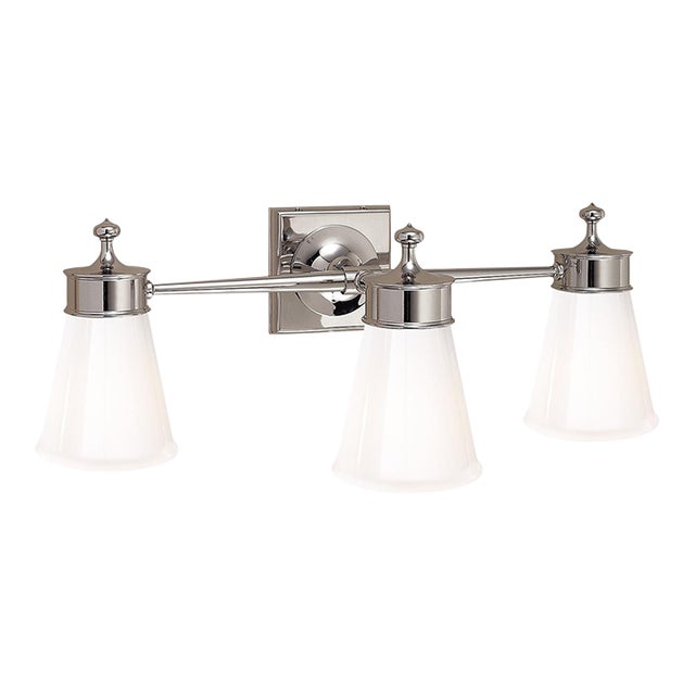 Visual Comfort Signature Siena Triple Sconce in Polished Nickel with White Glass For Sale