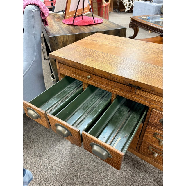 Antique Oak Index Card Size Us Treasury Dept. Cabinet Table For Sale - Image 10 of 15