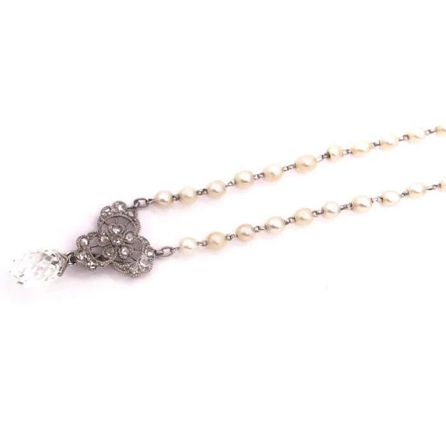Antique White Briolette Diamond Tiffany & Co. Beaded Pearl Necklace With Diamonds For Sale - Image 8 of 12