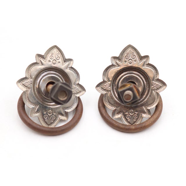 Victorian Pair of Victorian Nickel Plated Ring Cabinet Pulls For Sale - Image 3 of 3