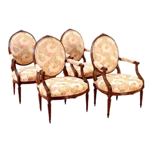 Set of Four Louis XVI Style Carved Beechwood Fauteuils, 19th Century