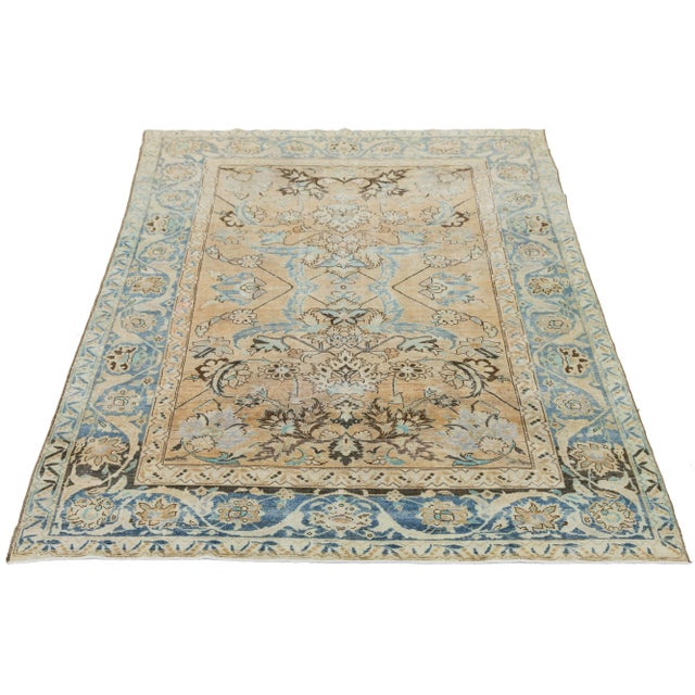 1920s 1920s Antique Persian Malayer Floral Designed Wool Rug in Tan Color For Sale - Image 5 of 9