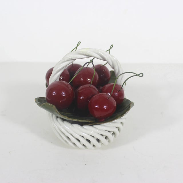 Metal Vintage Italian Ceramic Basket With Cherries Centrepiece Small Table Decor Tablescape For Sale - Image 7 of 10