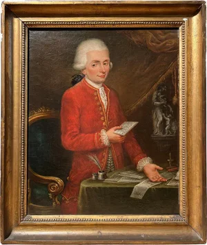 Alessandro Longhi, Portrait of a Young Musician in Front of His Desk with a Score in His Hand, Oil on Canvas, 18th Century, Framed