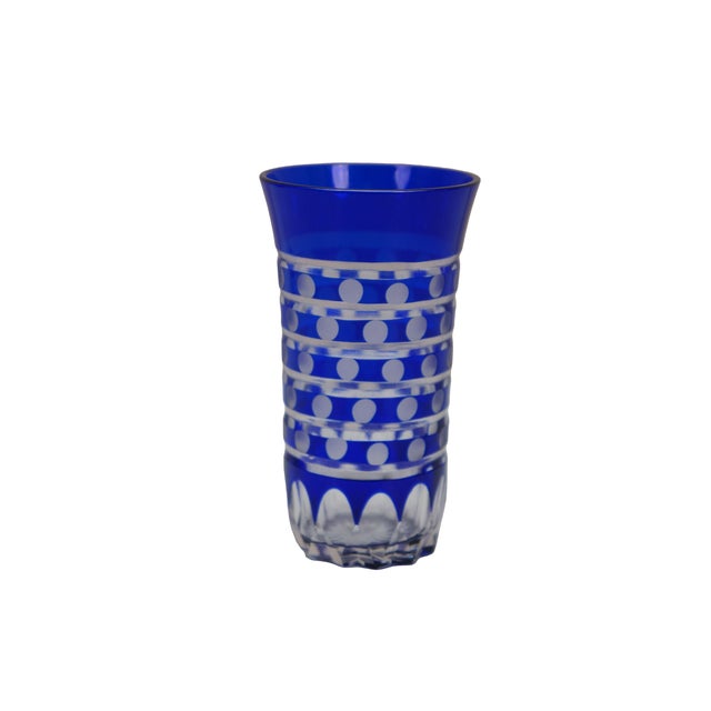 Mid-Century Modern Late 20th Century Bohemian Blue Cut to Clear Crystal Polka Dot Shot Glasses Tumblers - Set of 5 For Sale - Image 3 of 11