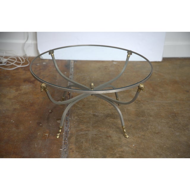 French Mid-Century Round Coffee or Low Table With Steel Base and Glass Top For Sale - Image 14 of 14