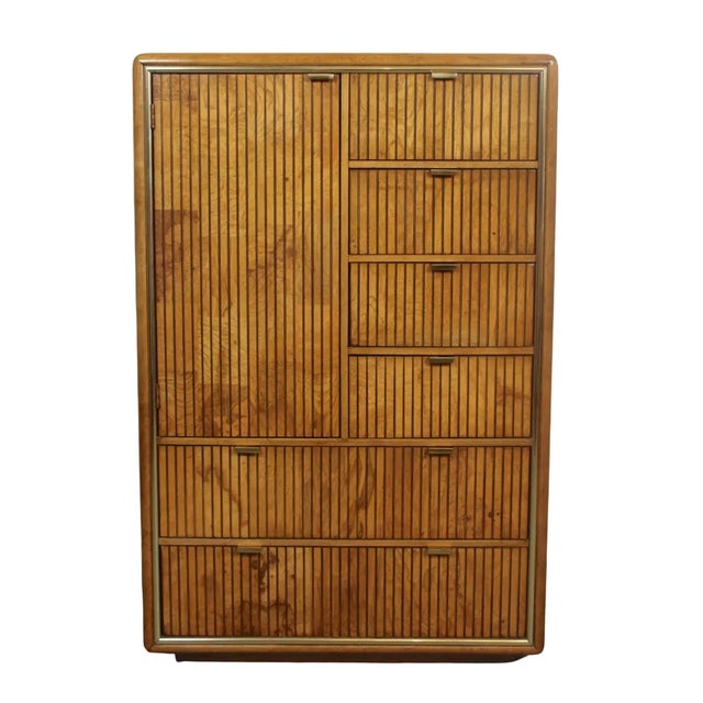 Gorgeous ribbed burl wood cabinet/armoire by American of Martinsville. Circa 1972. In great vintage condition with fully...