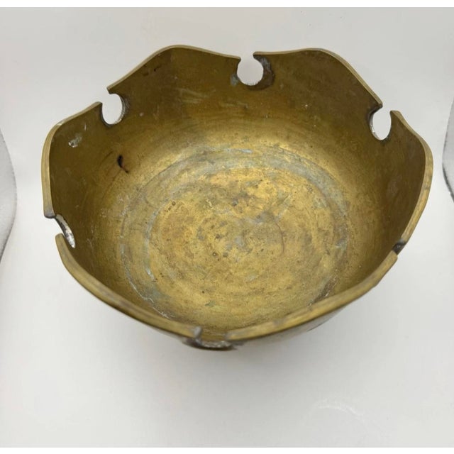 1970s Scalloped Edge Solid Brass Pedestal Bowl / Planter For Sale - Image 6 of 14