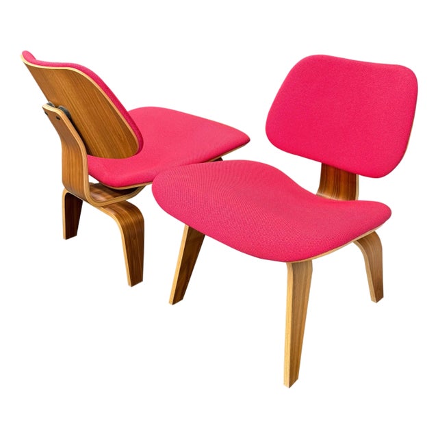 Herman Miller Eames Walnut and Pink LCW Chairs - Set of 2 For Sale