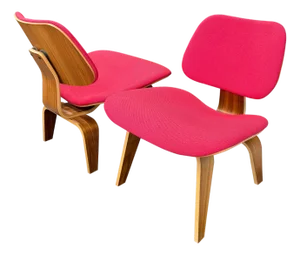 Herman Miller Eames Walnut and Pink LCW Chairs - Set of 2