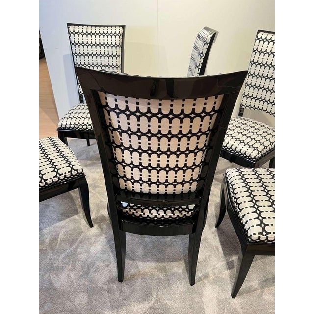 Art Deco High Back Black Lacquered Dining Chairs, France, 1930s, Set of 6 For Sale - Image 10 of 18