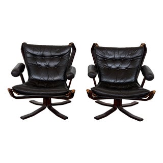 Falcon Chairs in Black Leather by Sigurd Ressell, Norway, 1970s, Set of 2 For Sale
